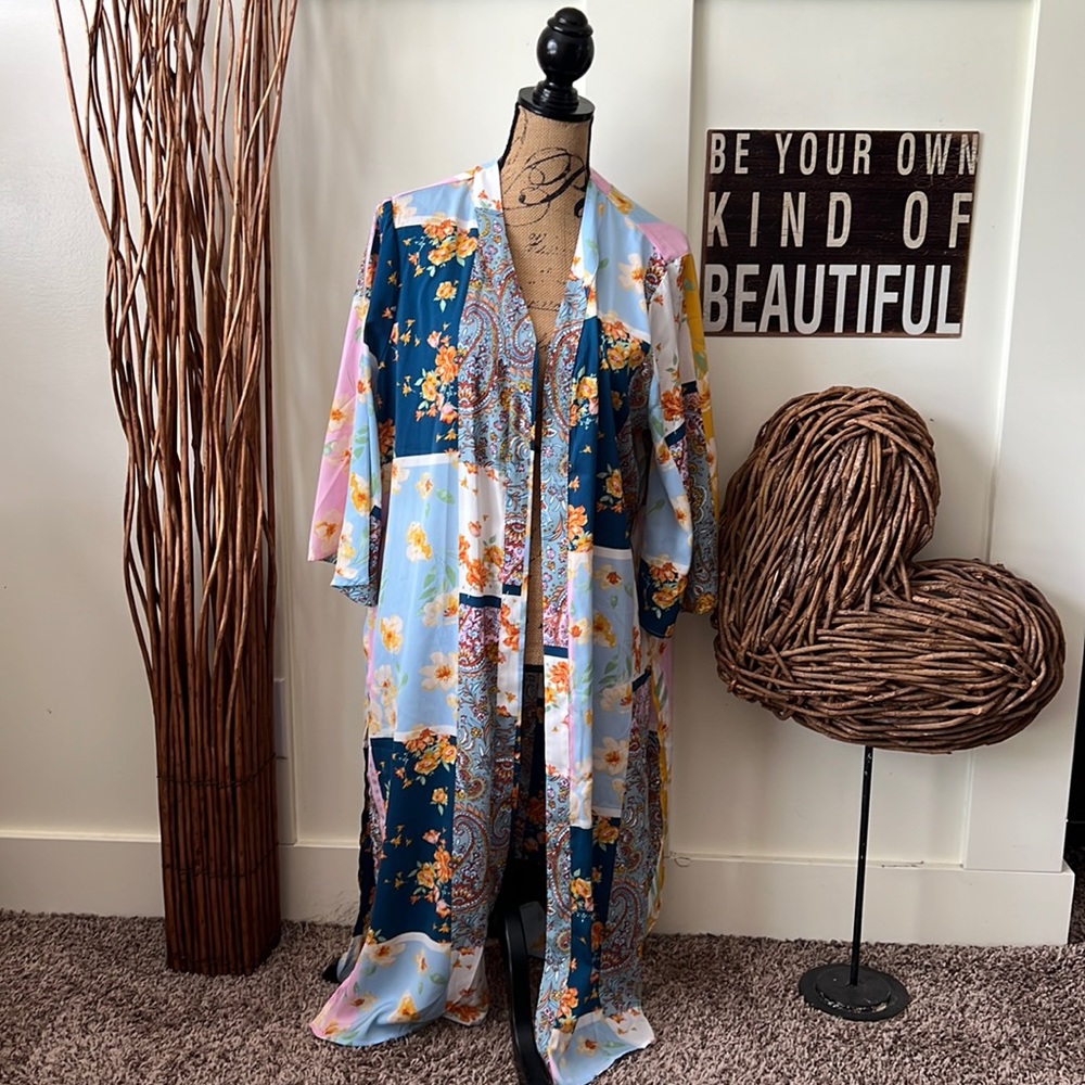Cato Patchwork Buttonless Floral Duster
